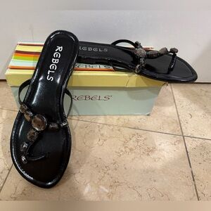 Rebels 7.5 Jeweled Black Women's Flat Sandals